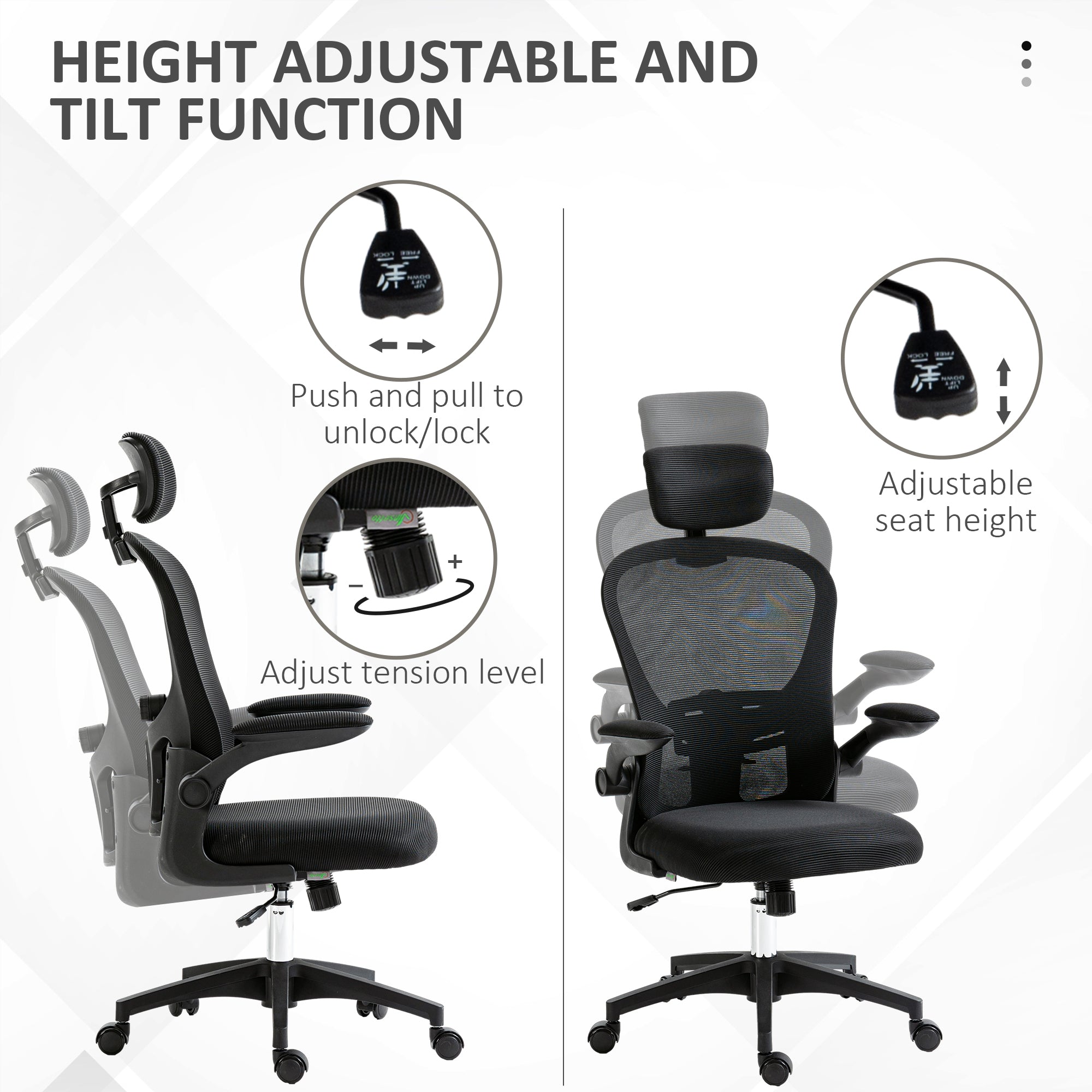 Vinsetto Multi-Adjustable Office Chair, with Lumbar Support, Headrest and Mesh Back - Black